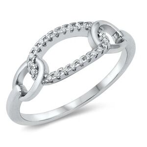 Sterling Silver CZ Ring – Interlocking Link Design (Size 8)